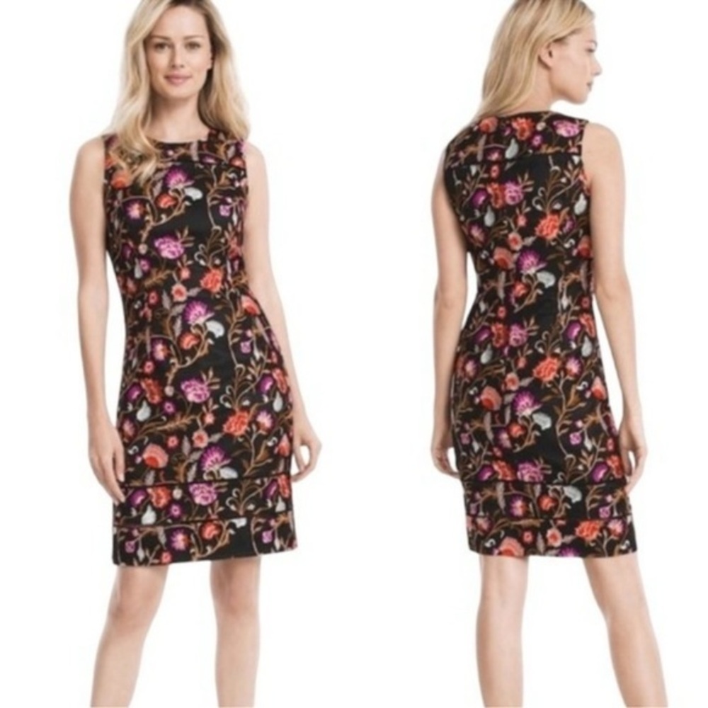 WHBM Embroidered Floral Sheath Dress Black Pink Size 0